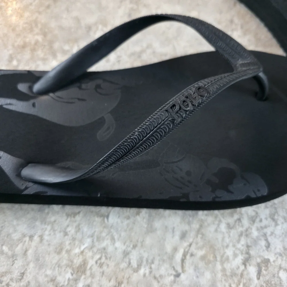 Polo Ralph Lauren Men's Triple Black Slide Sandals Big Logo‎ Size 13 - 14